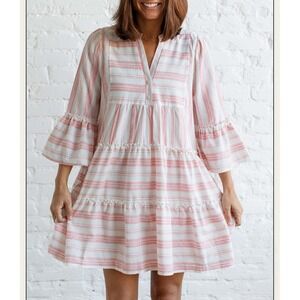 Fate Women's‎ Size Small Pink/White Striped Topanga Tunic Mini Dress Bell Sleeve